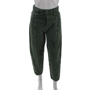 ITMFL Womens Cotton High Rise Tapered Leg Pants Green Size XS